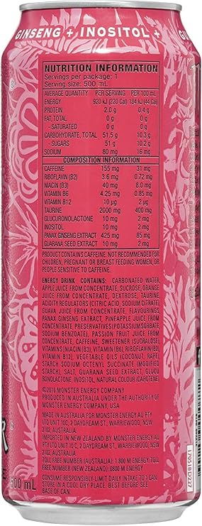 Tropical punch Monster Energy drink with caffeine and taurine