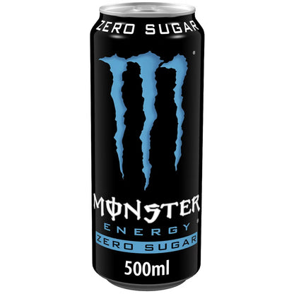 Monster Energy Absolutely Zero Sugar 500ml energy drink can on display