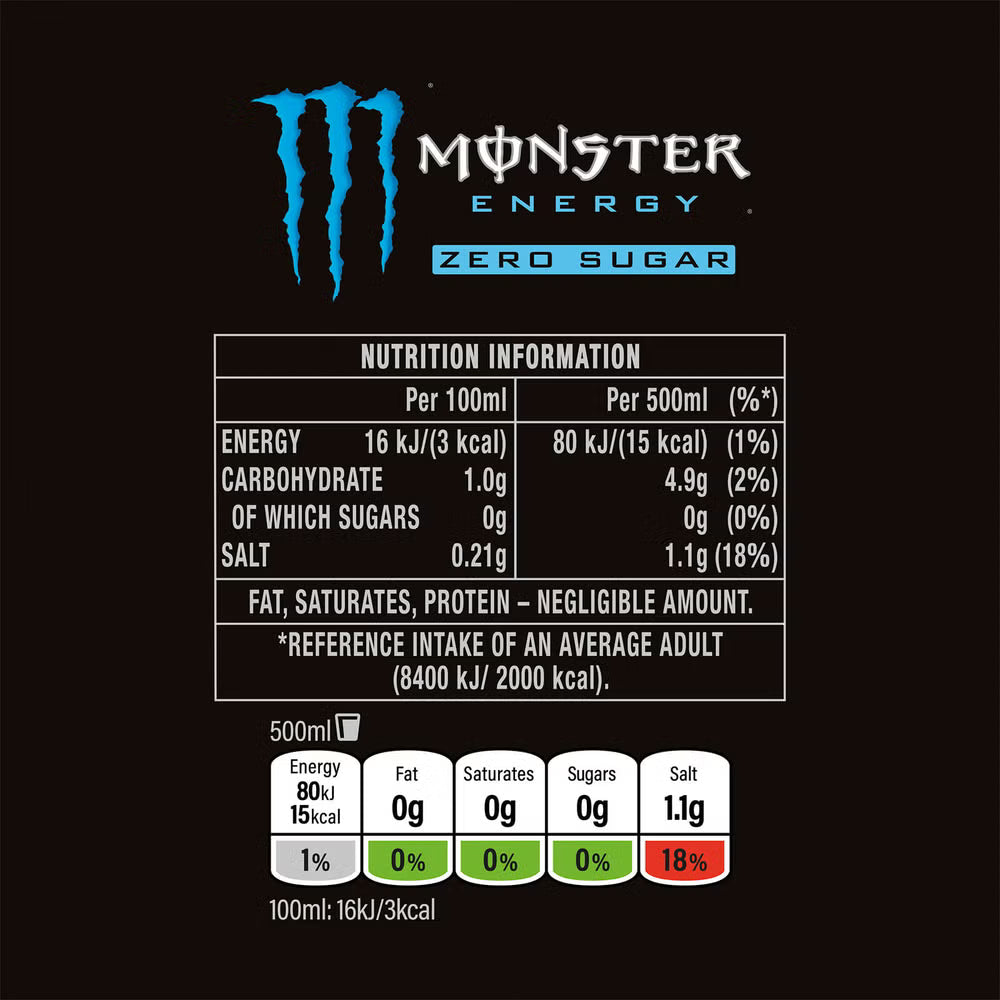 Monster Energy Absolutely Zero Sugar 500ml energy drink for energy and focus