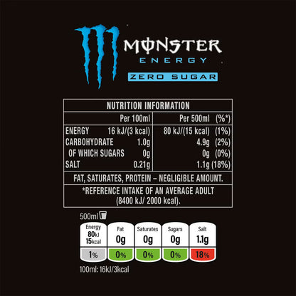 Monster Energy Absolutely Zero Sugar 500ml energy drink for energy and focus
