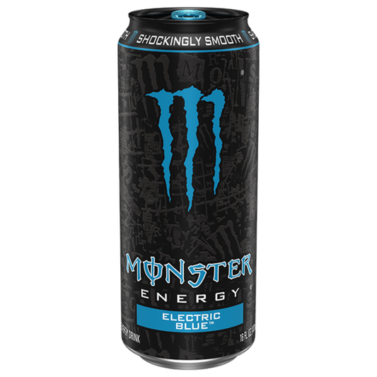 Monster Energy Drink Electric Blue USA 473ml can with bright blue design and bold Monster Energy branding.