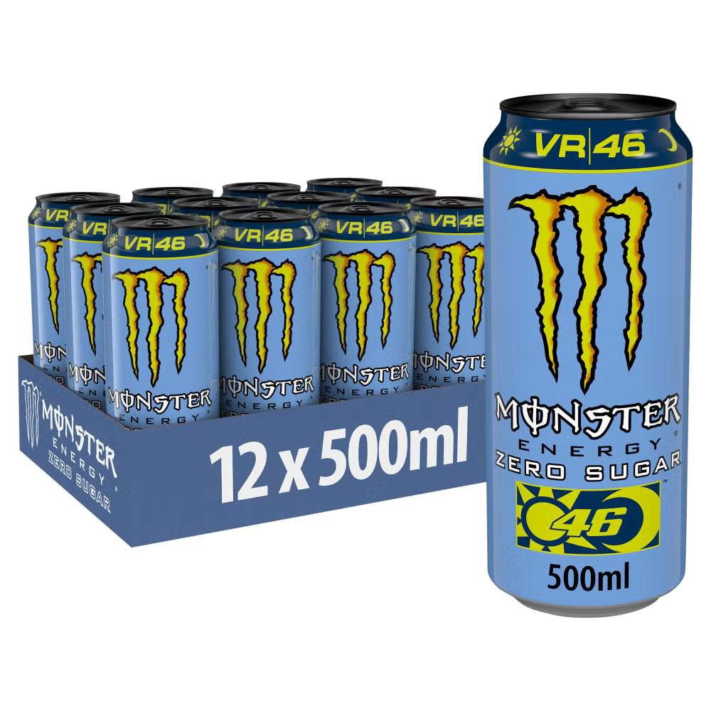 Monster Energy Rossi VR46 zero sugar energy drink for performance and focus