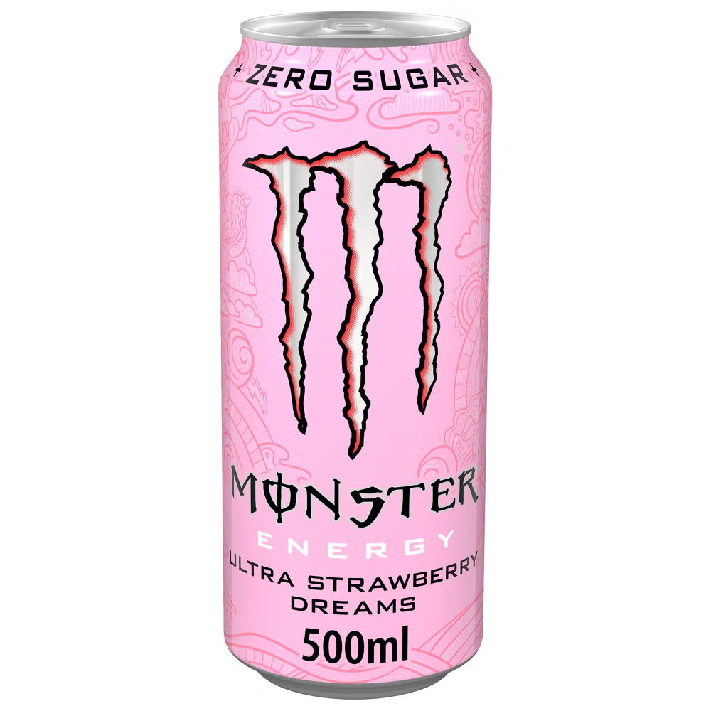Monster Energy Ultra Strawberry Dreams 500 ml can, sugar-free strawberry-flavored energy drink.