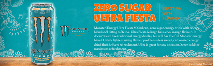 500 ml Monster Ultra Fiesta Mango energy beverage with caffeine and B-vitamins