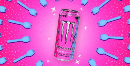 Monster Energy Ultra Rosa 500ml can, showcasing the vibrant design and unique strawberry-raspberry citrus flavor for an energy boost without sugar.