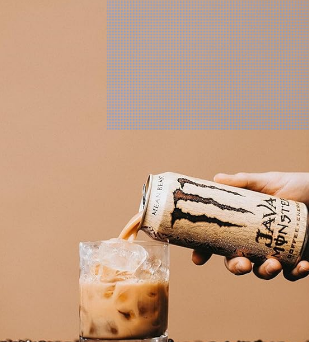 Monster Java Mean Bean 444ml can, showcasing a rich coffee flavor and creamy texture with a powerful energy boost from real coffee, caffeine, and B-vitamins.