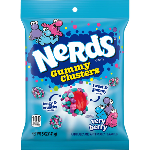 Nerds Gummy Clusters Very Berry 141g bag – chewy centre with crunchy berry candy coating