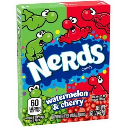 Nerds Watermelon & Cherry dual-flavour crunchy candy in a 46.7 g box.