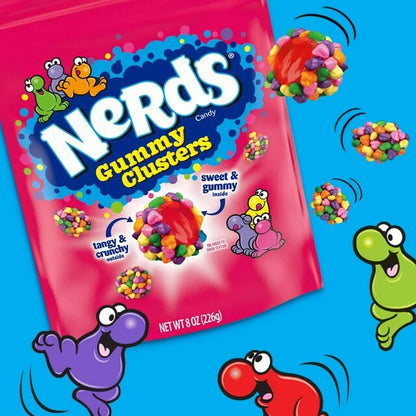 Nerds Gummy Clusters showing chewy gummy centre and crunchy colourful Nerds pieces