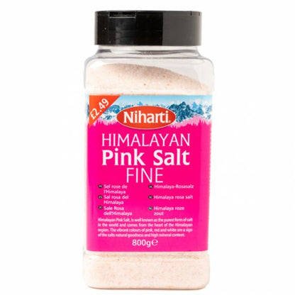 Niharti Himalayan Pink Salt Fine 800g front packaging featuring naturally sourced Himalayan pink salt rich in essential minerals and perfect for everyday cooking.