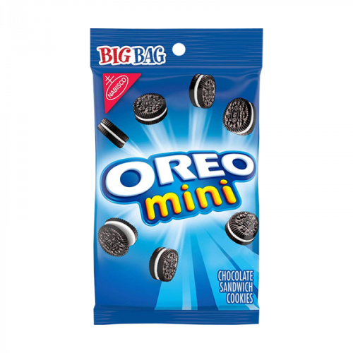 Oreo Mini Big Bag 85g – Bite-sized Oreo cookies with chocolate wafers and creamy filling in a resealable bag.
