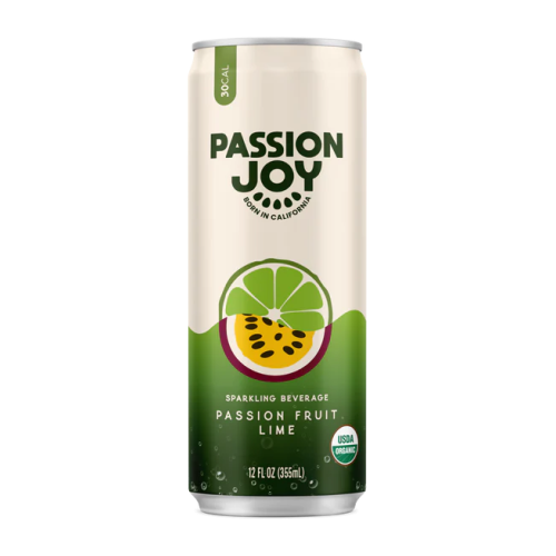 Refreshing Passion Joy Passion Fruit & Lime drink served chilled with ice and lime slice