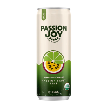 Refreshing Passion Joy Passion Fruit & Lime drink served chilled with ice and lime slice
