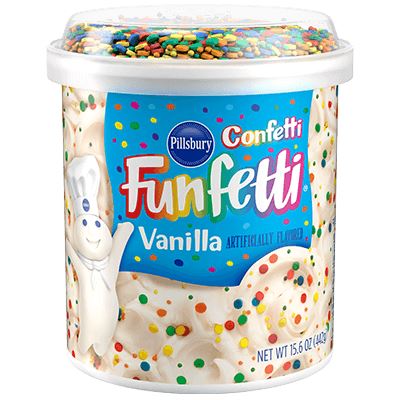 Pillsbury Funfetti Vanilla Frosting with colorful sprinkles, 8 × 442g bulk pack for baking and decorating desserts