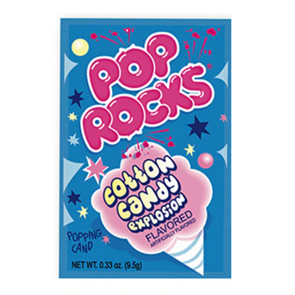 Packet of Pop Rocks Cotton Candy popping candy with pastel cotton candy graphics.