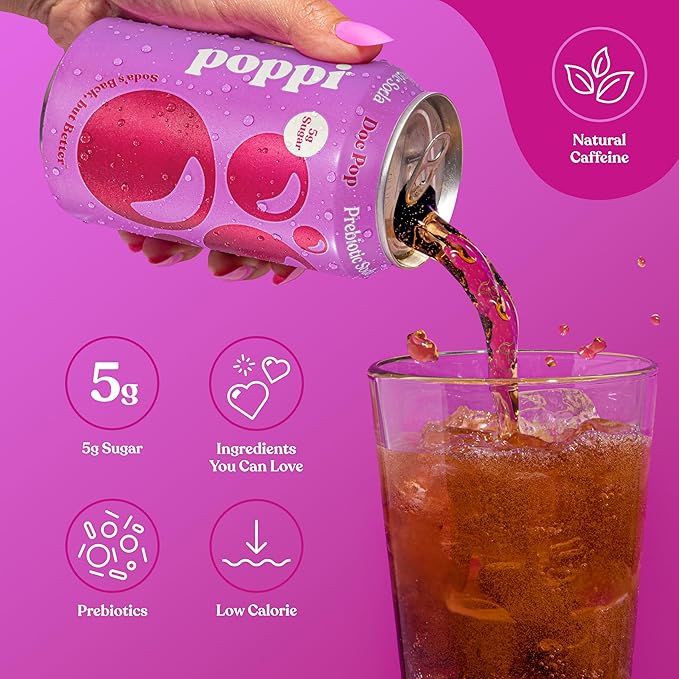 Can of Poppi Prebiotic Soda Doc Pop 12 oz 355 ml featuring blood orange flavor and Poppi logo