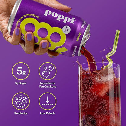 Refreshing Poppi Prebiotic Soda Grape 355 ml can with natural fruit flavor