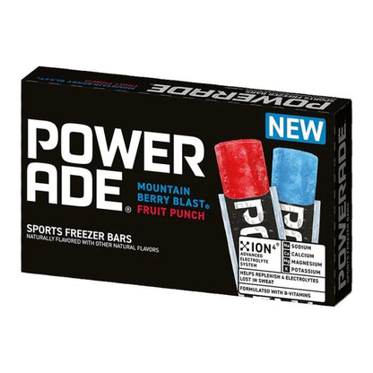 Box of Powerade Sports Freezer Bars with 10 individually wrapped electrolyte pops.