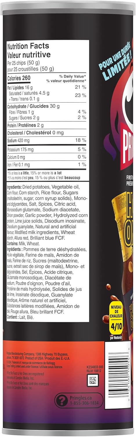 Pringles Hot Ones Los Calientes Barbacoa Crisps Can 5.5oz (156g)