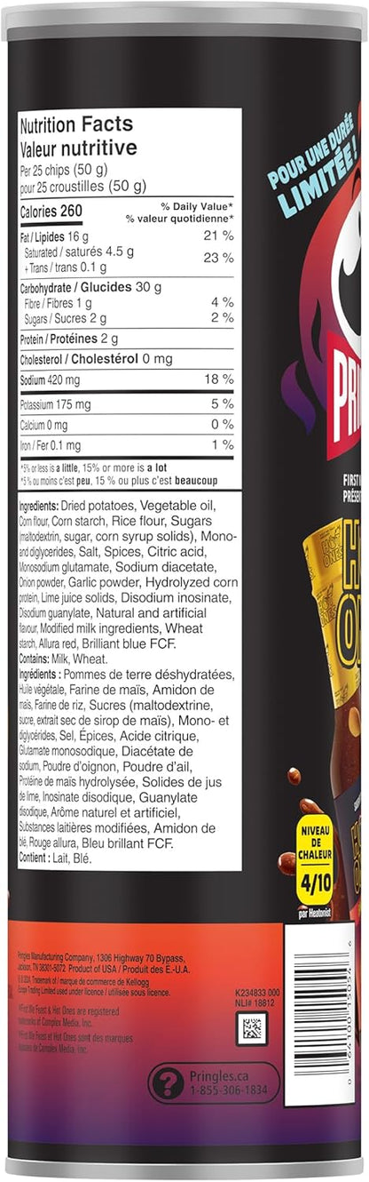 Pringles Hot Ones Los Calientes Barbacoa Crisps Can 5.5oz (156g)
