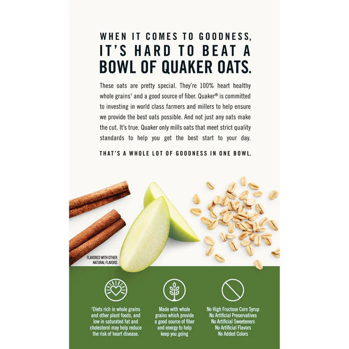 Quaker Instant Oatmeal Apple & Cinnamon flavor in a 12-pack of 430 g canisters.