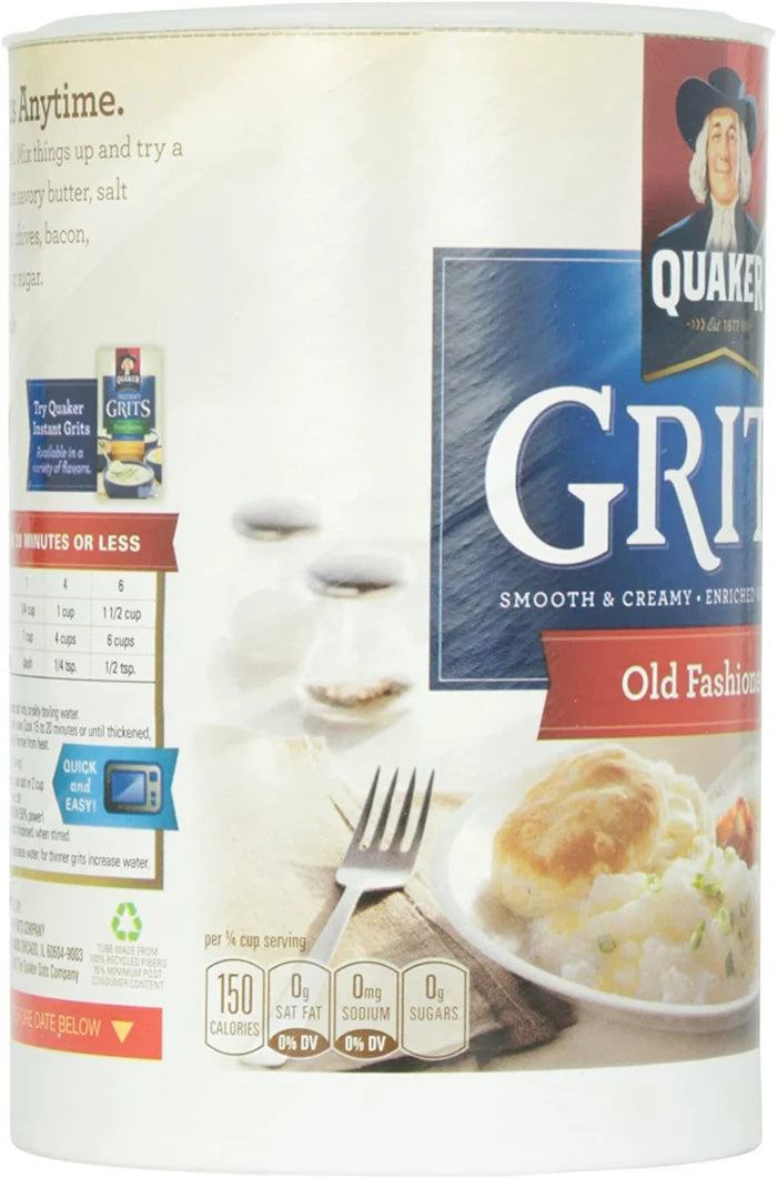 Front view of Quaker Old Fashioned Grits 680 g package