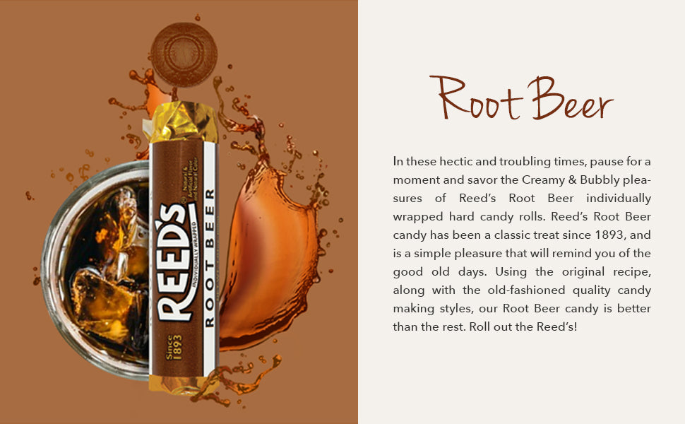 Reeds Roll Root Beer 29 g – chewy candy rolls with classic root beer flavour in a small pack.