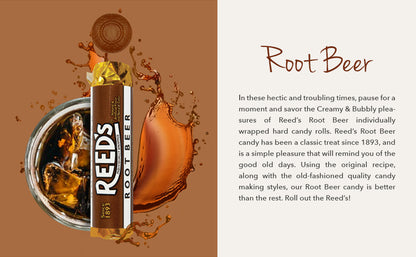 Reeds Roll Root Beer 29 g – chewy candy rolls with classic root beer flavour in a small pack.