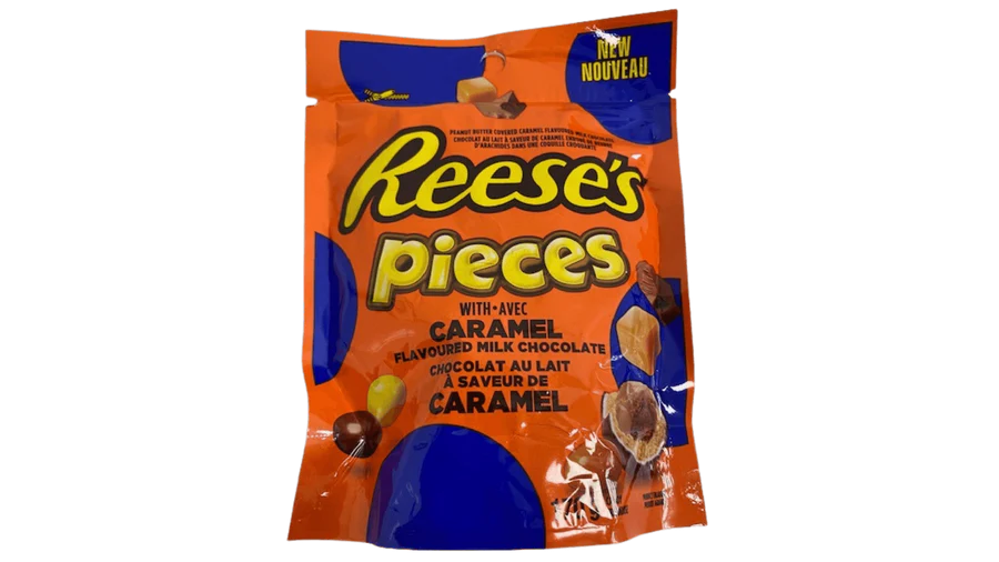 Reese’s Pieces Caramel Bag 170 g – crunchy candy shell with creamy caramel center.