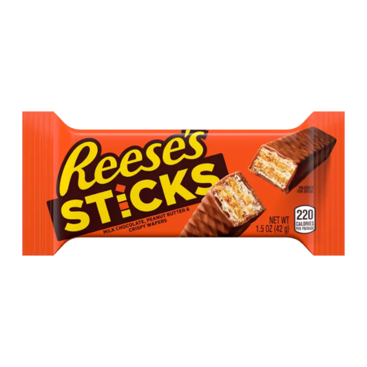 Reese’s Sticks 42g chocolate covered peanut butter wafer bar close up