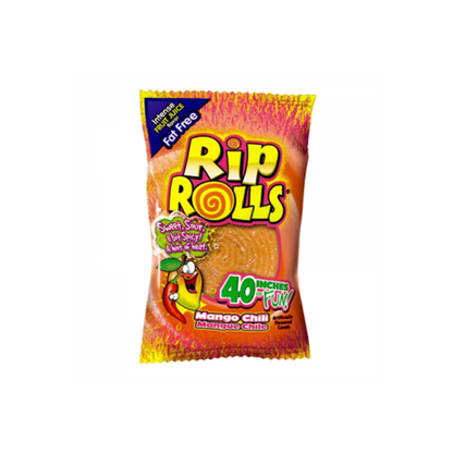 Rip Rolls Mango Chilli 40g snack roll with mango and chili graphics on the packaging.