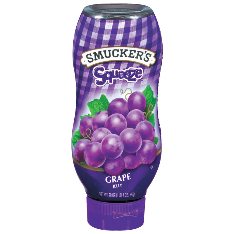 Smucker’s Squeezy Grape Jelly, 12 bottles of 566g each.