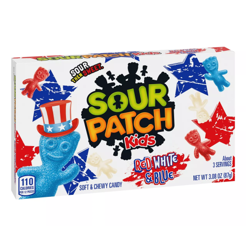 “Sour Patch Kids Red White & Blue share size theatre box snack red white blue flavours”