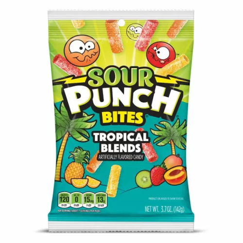 Sour Punch Tropical Bites candy bag – tropical fruit sour-coated gummies