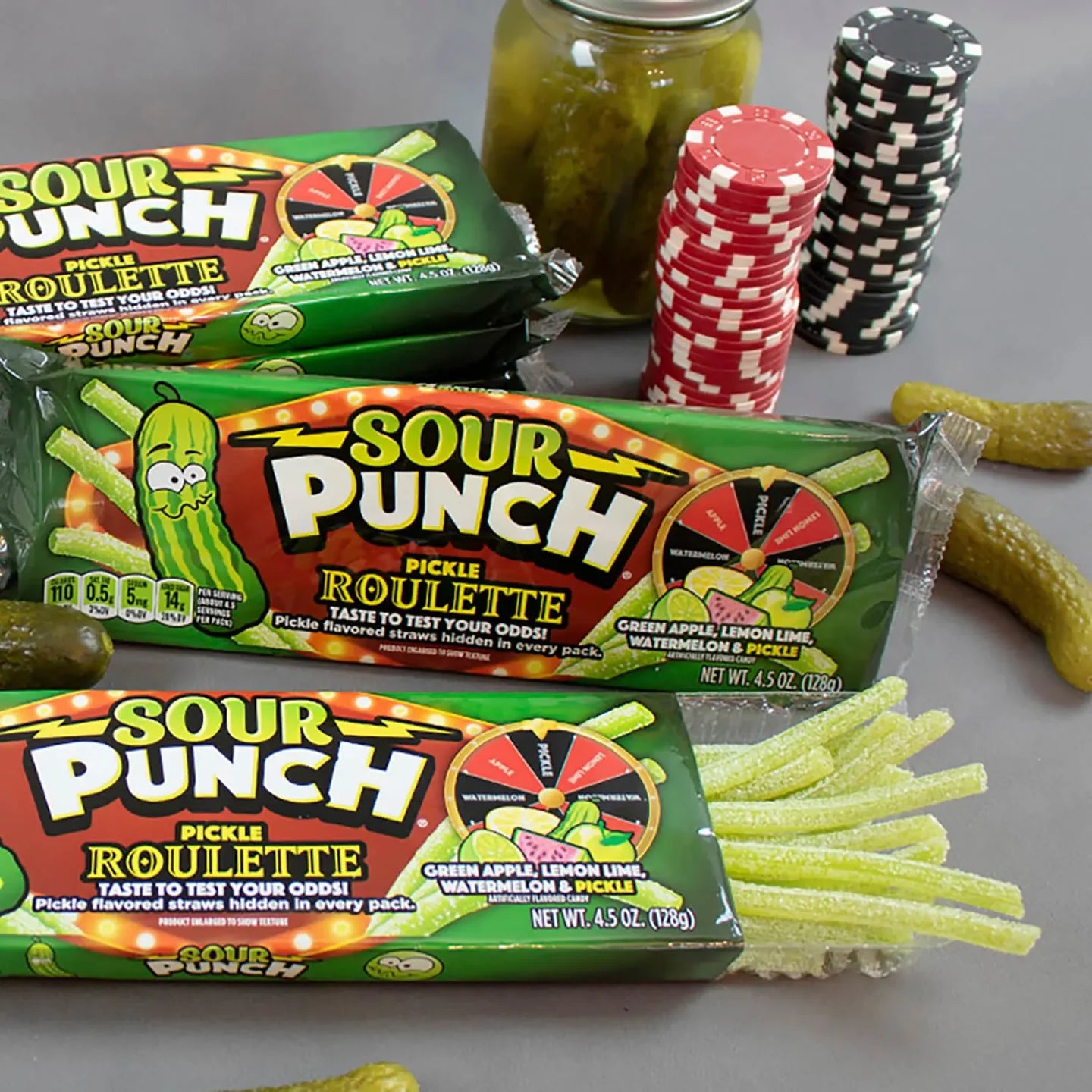 Pickle Roulette Sour Punch Bites King Size 12 x 12 – Fun Gummy Candy