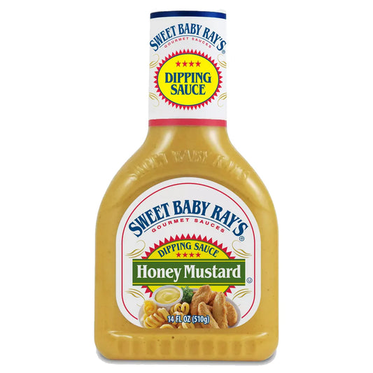 Sweet Baby Ray’s Honey Mustard Dipping Sauce bottle, creamy golden honey-mustard sauce for dipping or spreading.