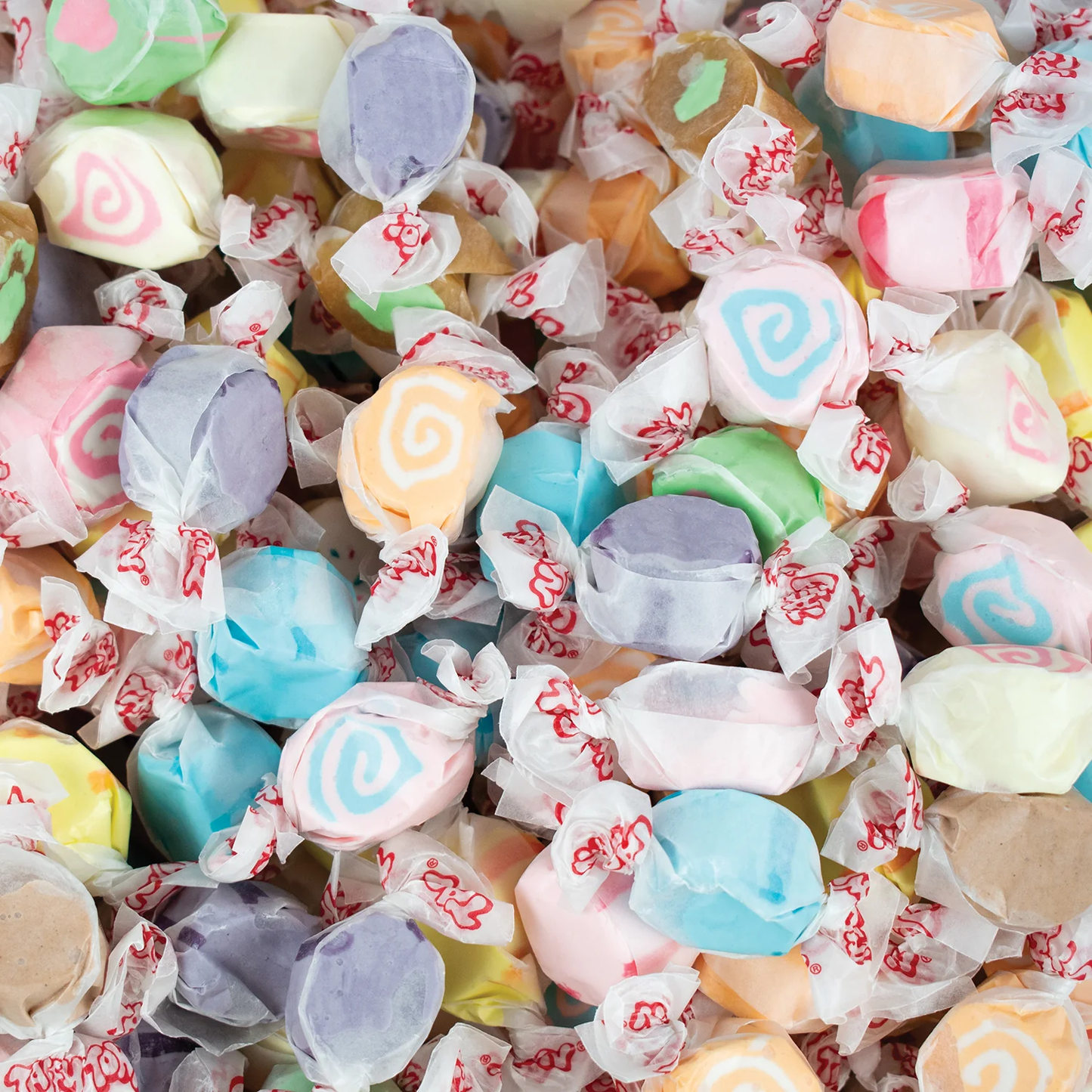 Taffy Town Sweet Heat salt water taffy individually wrapped pieces with soft chewy texture, sweet flavor and spicy heat candy.