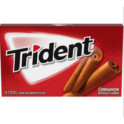 Trident Single Cinnamon Gum pack on a desk
