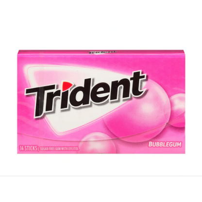 Close-up of Trident Bubblegum Sugar-Free Gum stick – individually wrapped sugar-free bubblegum