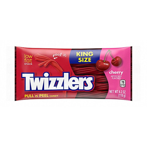 Twizzlers Pull ’n Peel Cherry flavour candy open pack showing red 0pull‑apart strands