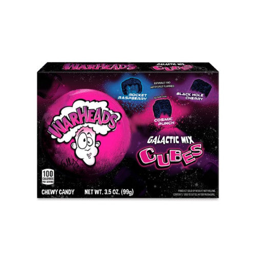 “Warheads Galactic Cubes 99 g brick style box vibrant packaging for sour candy lovers”