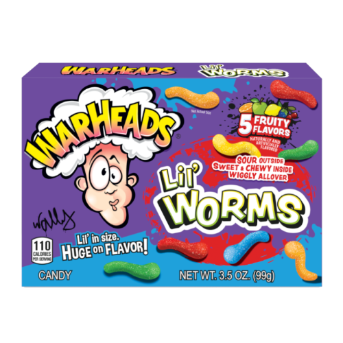 Chewy Warheads gummy worms with intense sour coating and fruity center