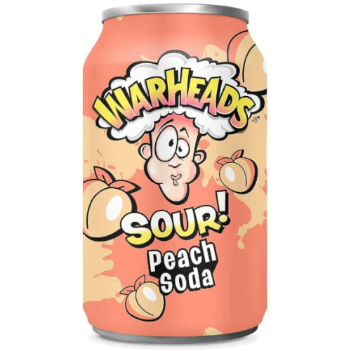 Warheads Sour Peach Soda 330ml can – tangy fizzy peach drink