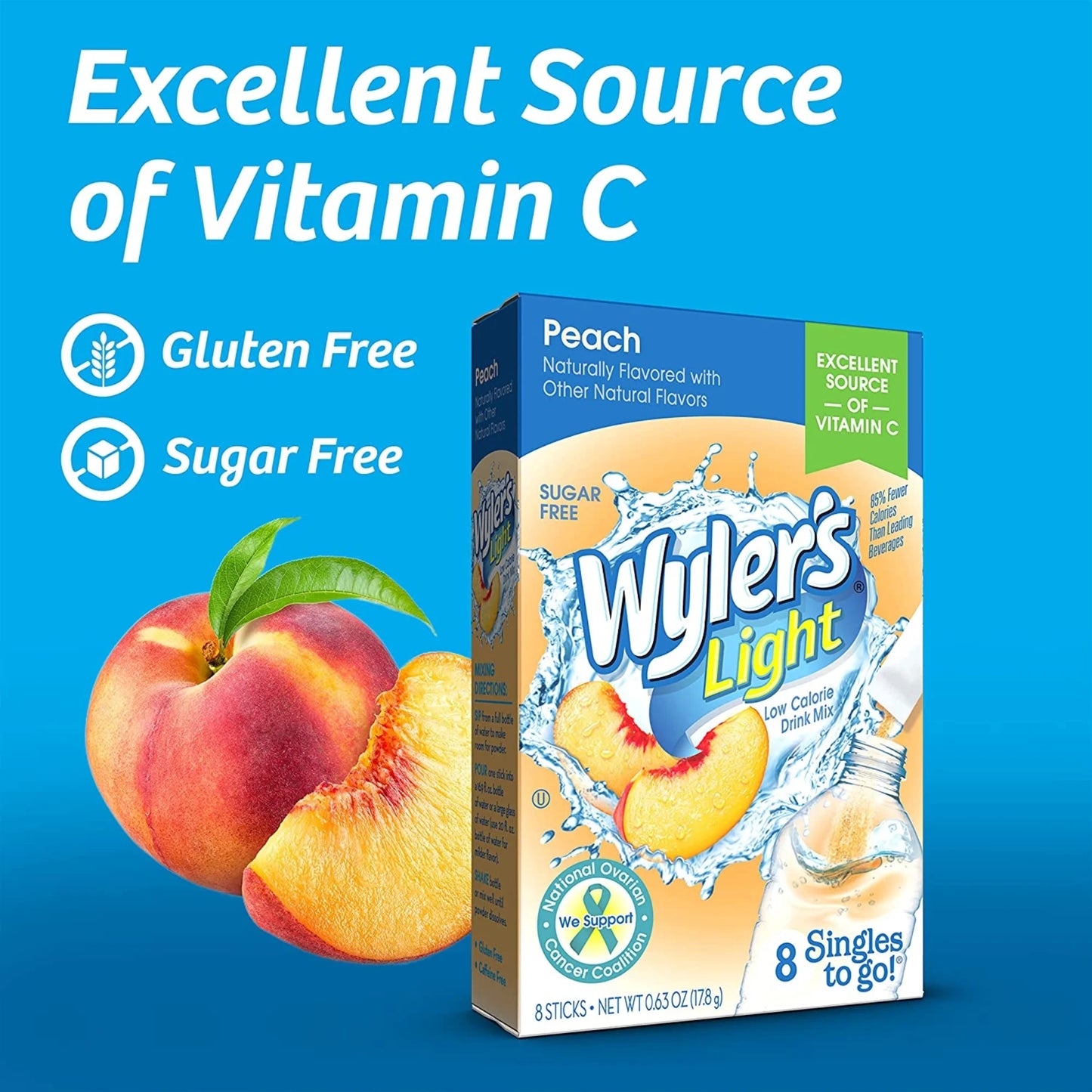 Wyler’s Light Peach-Flavored Drink Mix Sticks – 0.63 oz