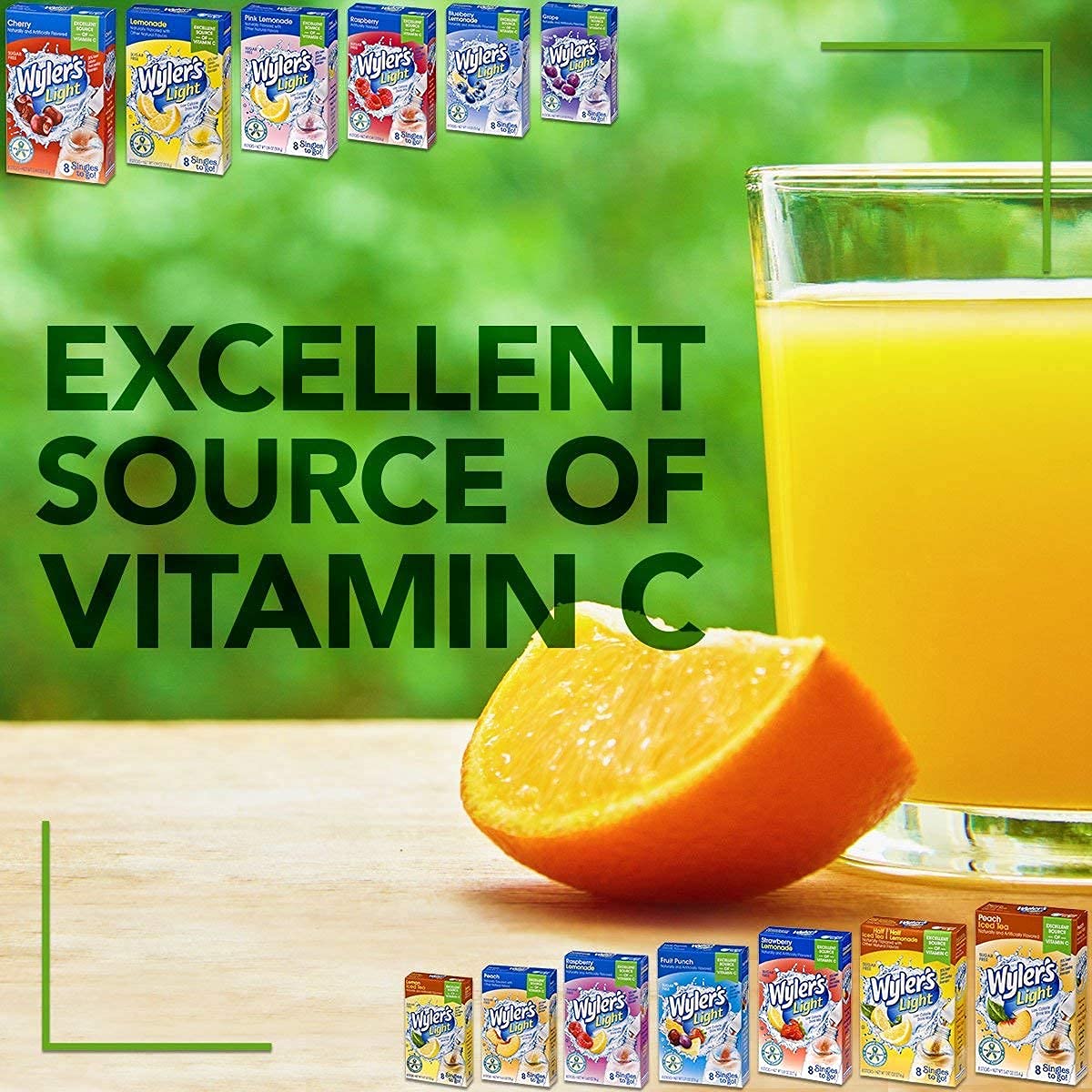 Wyler's Light Singles To Go Cherry Limeade drink mix packets, showing individual serving sizes for easy, on-the-go hydration with a tangy cherry limeade flavor.