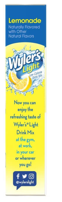 Wyler's Light Singles To Go Lemonade drink mix packets, showcasing individual servings for easy, on-the-go hydration with a refreshing lemonade flavor.