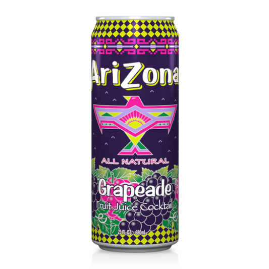 Front view of AriZona Grapeade 22fl oz (650ml) bottle