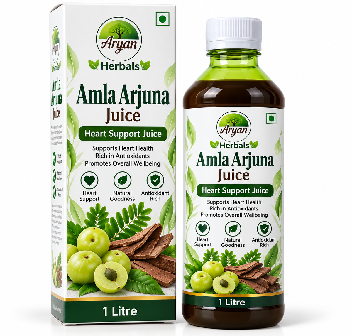 Aryan Herbals Amla Arjuna Juice 1L | Indian Beverage | Single Pack