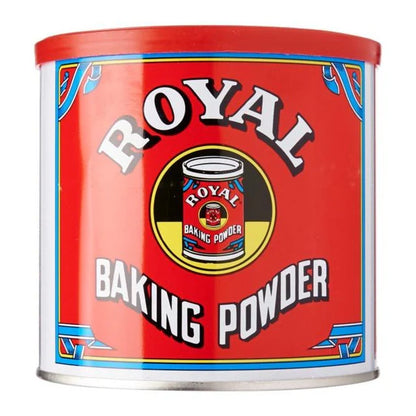 Bulk pack of 12 Royal Baking Powder cans, each 230 g, perfect for baking cakes, muffins, biscuits, and more.
