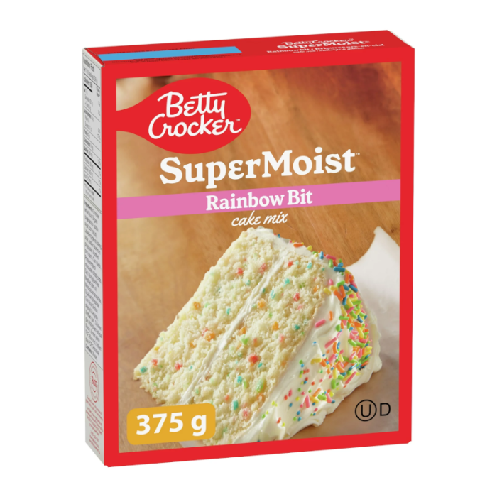 Betty Crocker Super Moist Rainbow Cake Mix 375 g box with colorful rainbow design
